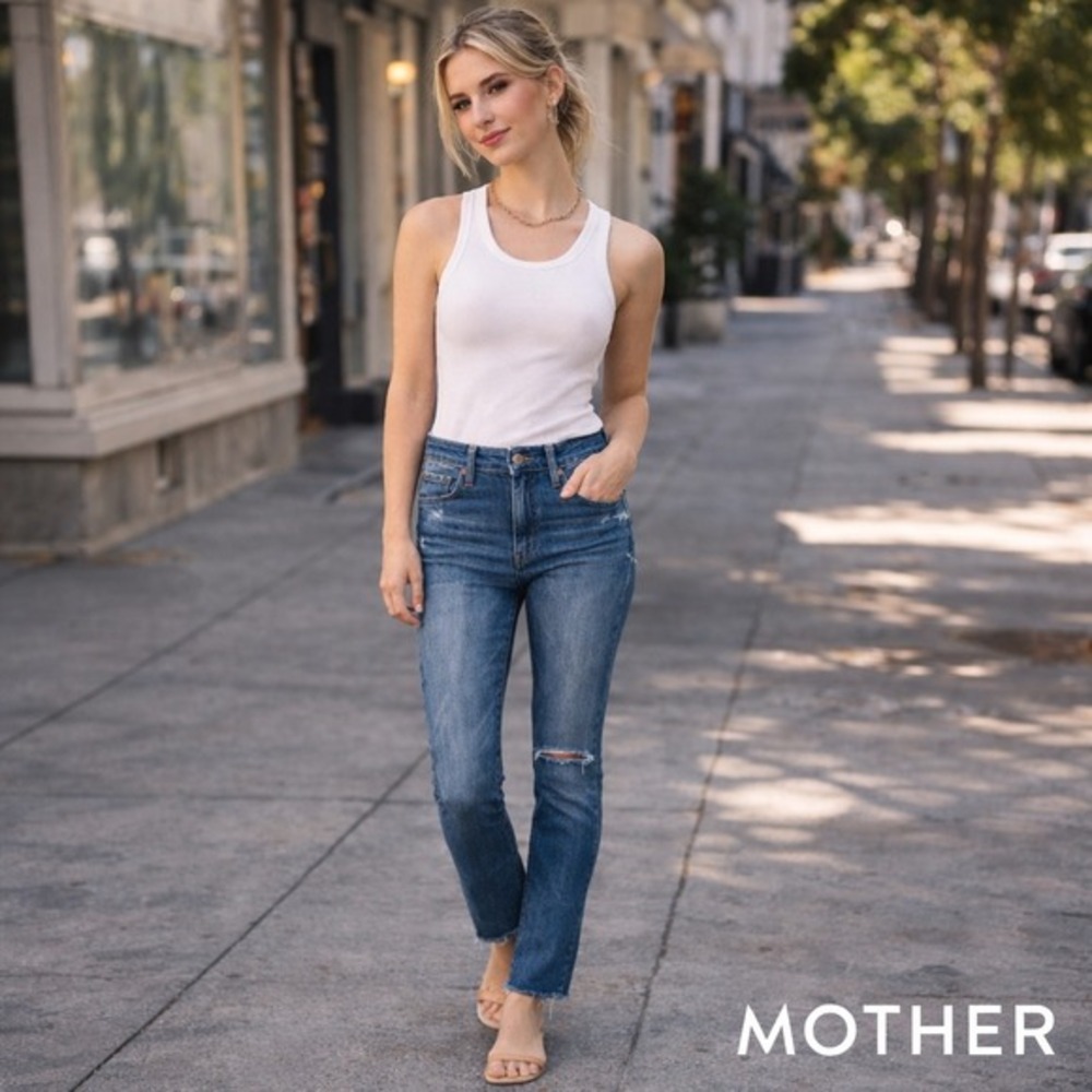 Mother Stunner Zip Ankle Step Fray Jeans Womens 27 Blue Denim High Rise Skinny